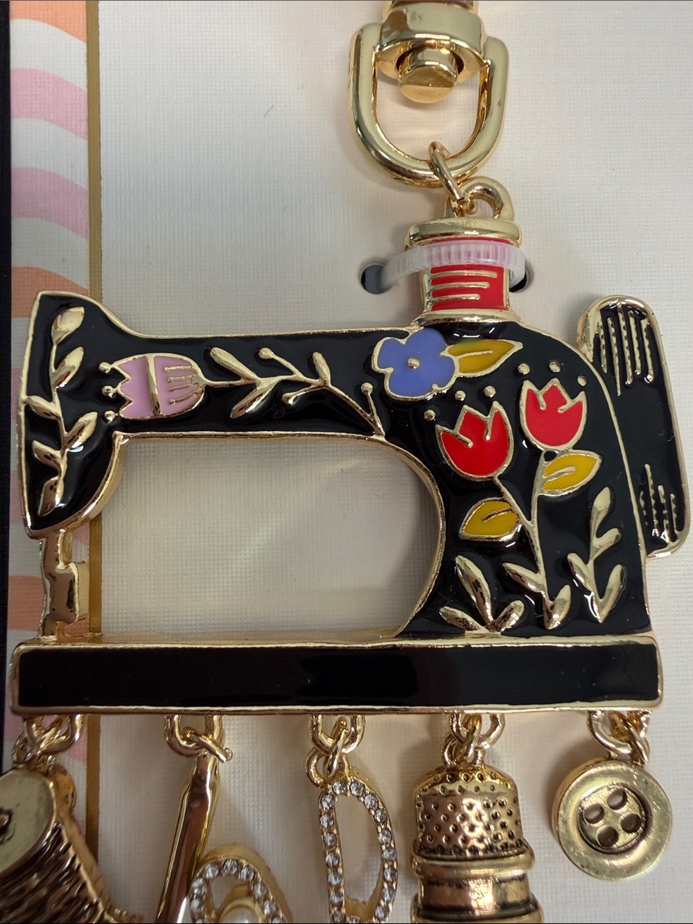 Piper K | Sewing Machine Motif Double Sided Glass Pearl Bag Charm 🧵🪡 - Picture 8 of 8